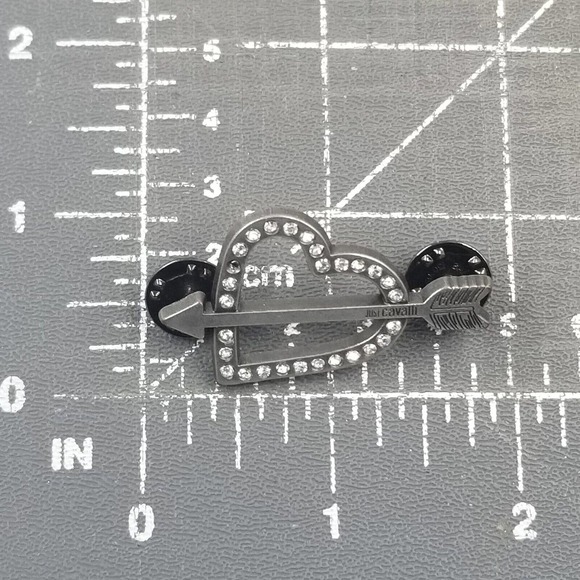 Just Cavalli by Roberto Cavalli Open Heart Arrow Rhinestone Silver Tone Pin - Picture 3 of 5